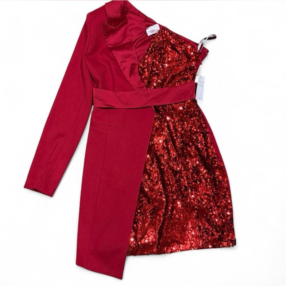 Elegant One Shoulder Red Sequin Dress